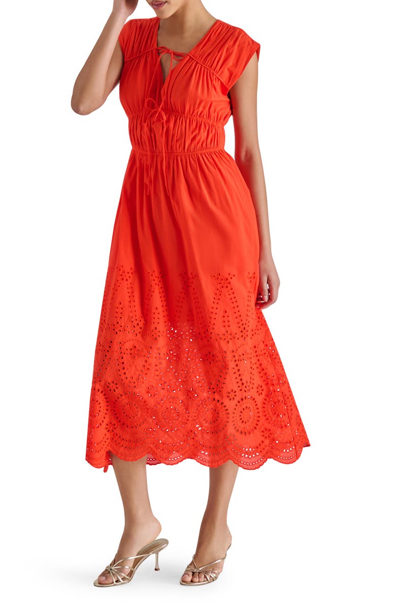 Steve Madden Clementina Eyelet Cotton Midi Dress, Alternate, color, Orange
