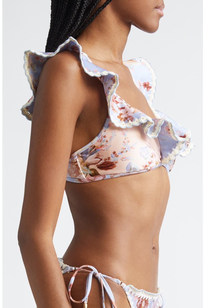 Awaken Crochet Trim Flutter Bikini Top, Alternate, color, SPLICED PRINT