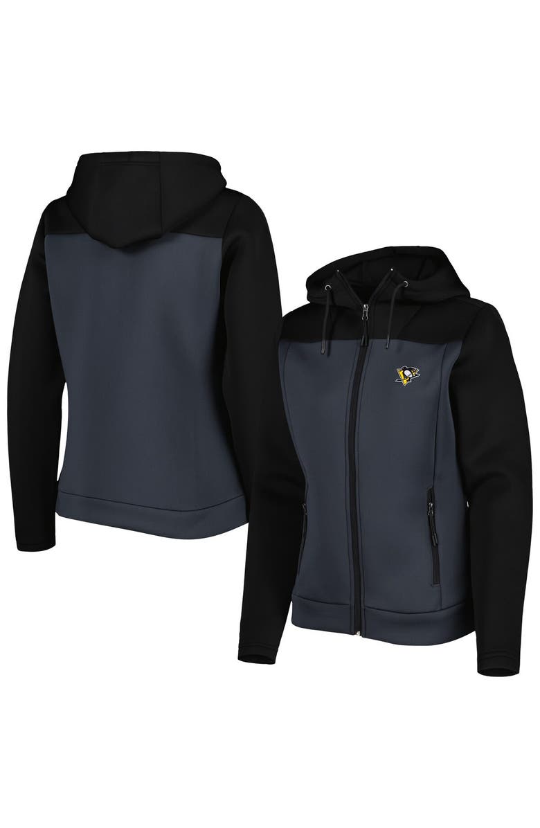 ANTIGUA Women's Antigua Black/Gray Pittsburgh Penguins Protect Full-Zip Jacket, Main, color,