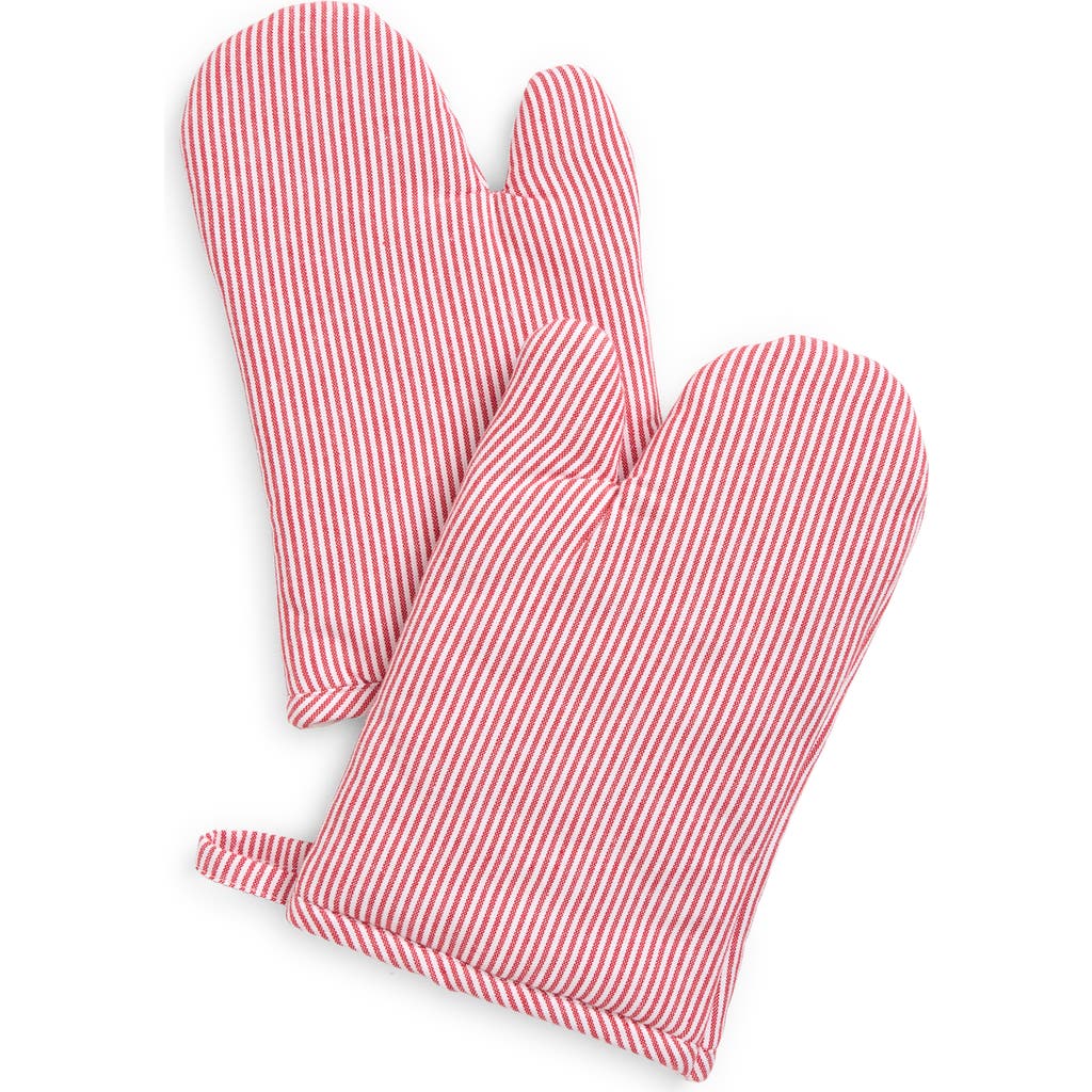 Weezie Set Of 2 Stripe Oven Mitts In Red