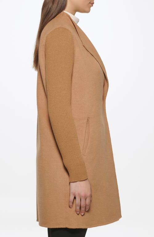 Kenneth Cole Ribbed Sleeve Wool Blend Coat In Brown