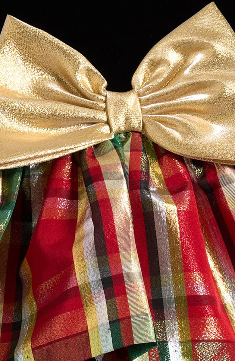 Bonnie Jean Velvet Holiday Plaid Dress & Bloomers, Alternate, color, Red