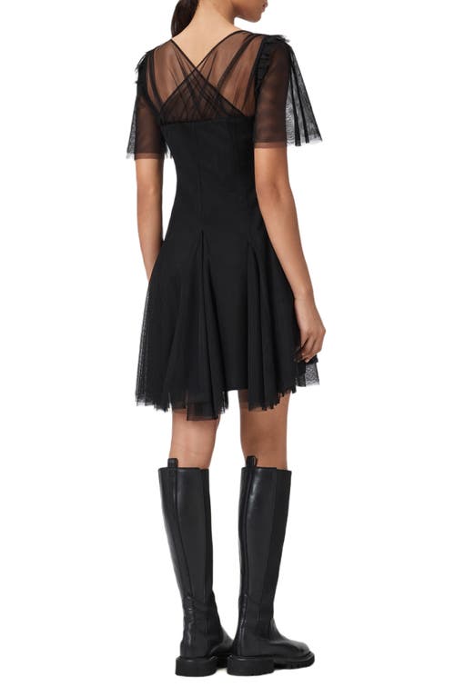 Allsaints Womens Black Madi Flutter-sleeved Woven Mini Dress In Black