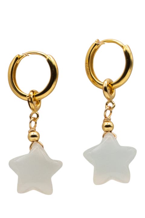 Harvest Star White Jade stone charm earrings