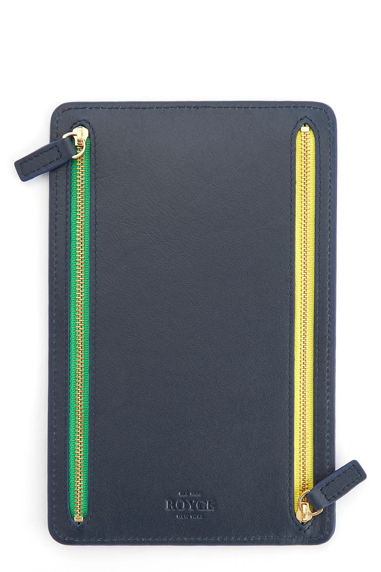 RFID Four Zip Leather Travel Organizer, Main, color, NAVY BLUE
