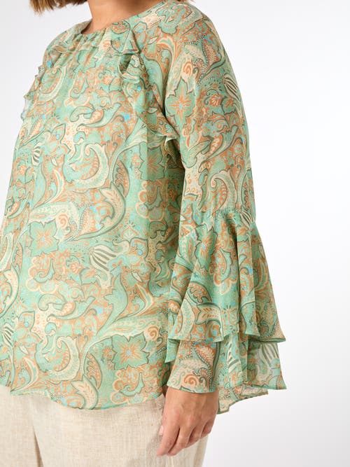 Live Unlimited Print Frill Blouse In Green