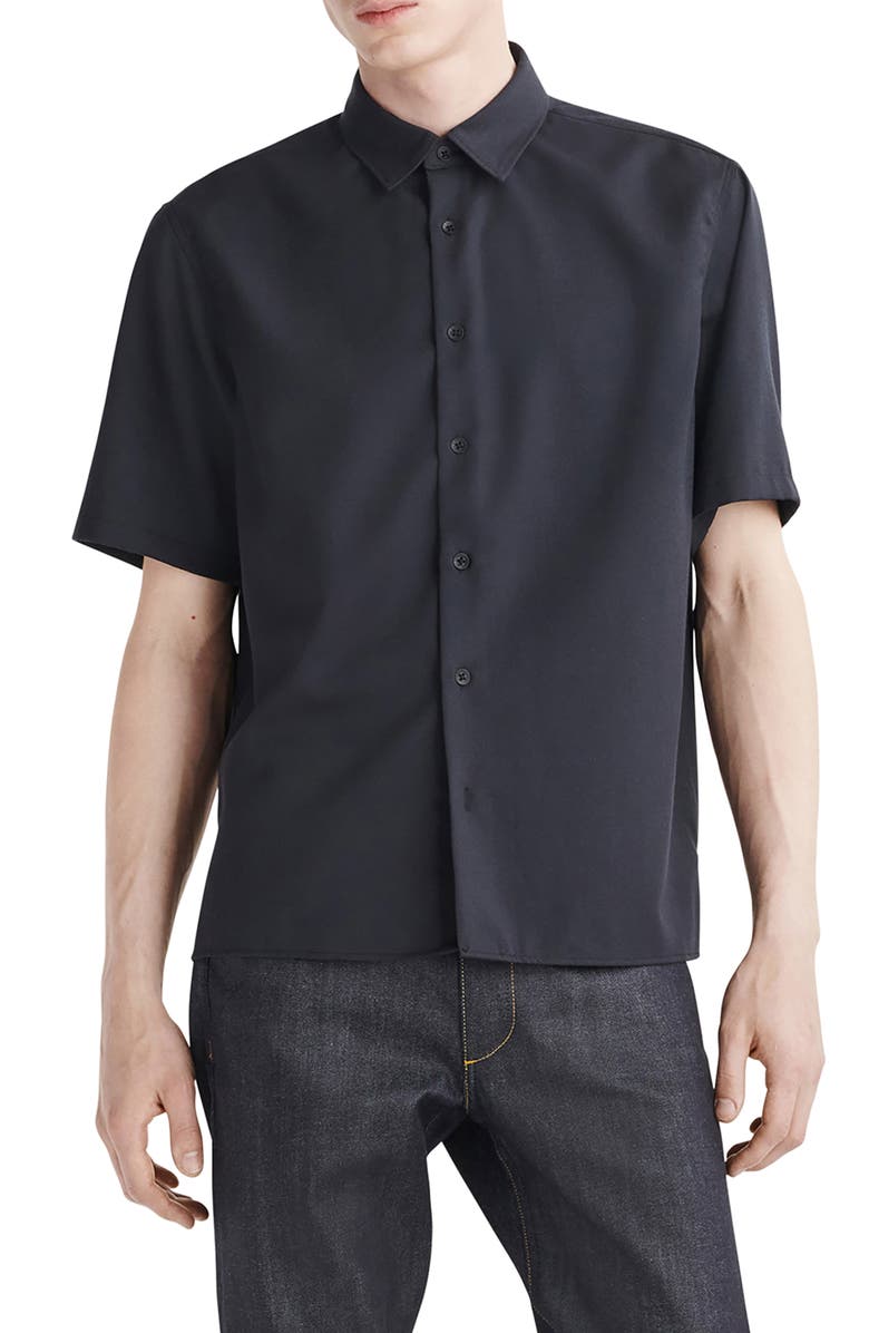 rag & bone Dalton Wool Blend Crepe Short Sleeve Button-Up Shirt, Main, color,