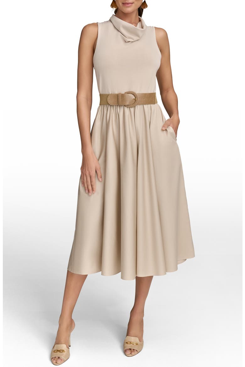Cowl Neck Mixed Media Midi Dress, Main, color, SAND/ SAND