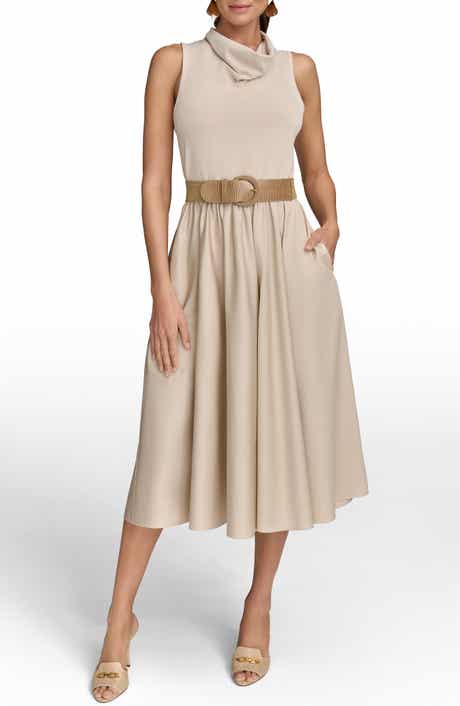 Cowl Neck Mixed Media Midi Dress