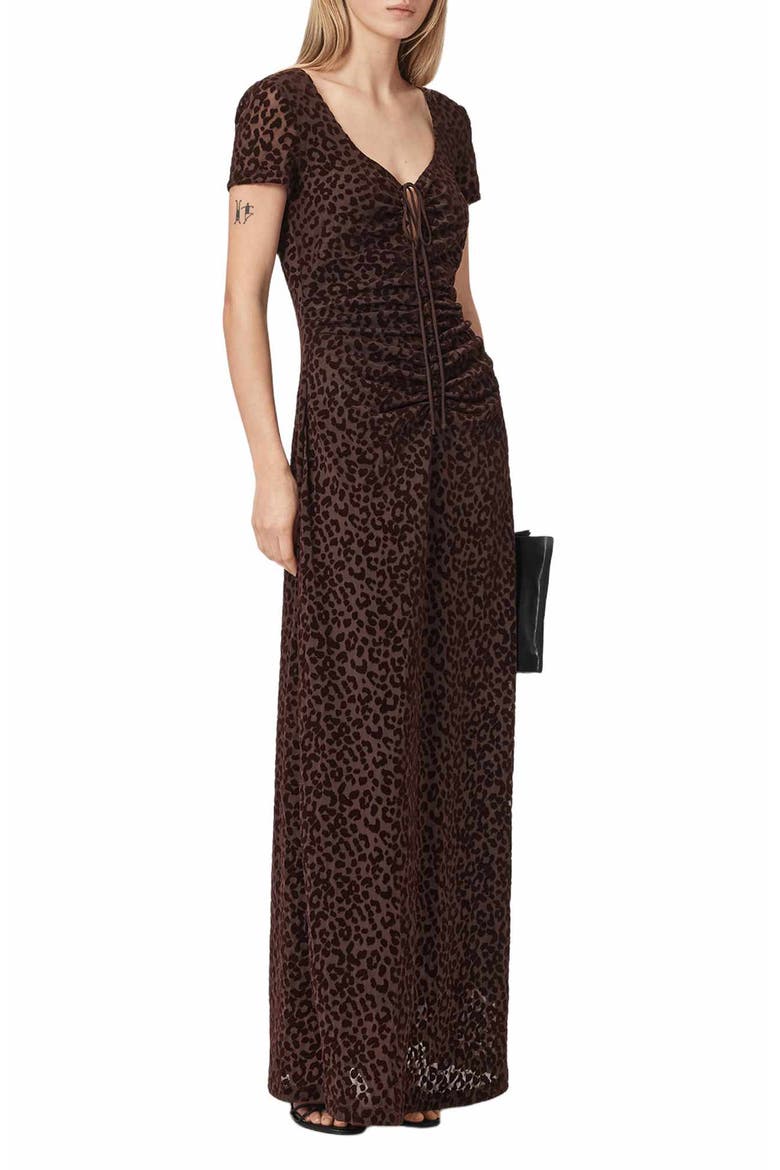 Gabby Mesh Maxi Dress, Alternate, color, BROWN FLOCK