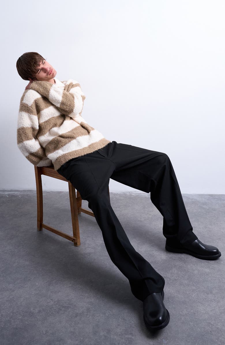 Topman Oversize Stripe Bouclé Polo Sweater, Alternate, color, Brown