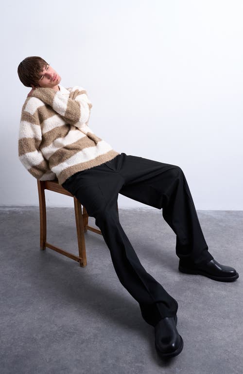 Topman Oversize Stripe Bouclé Polo Sweater In Brown