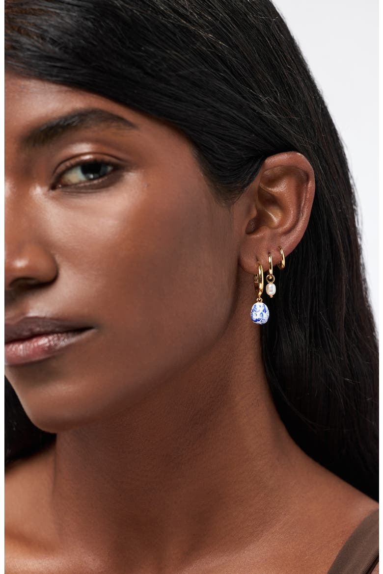 Lainey Medium Enamel Drop Hoop Earrings, Alternate, color, GOLD / MARBLE BLUE