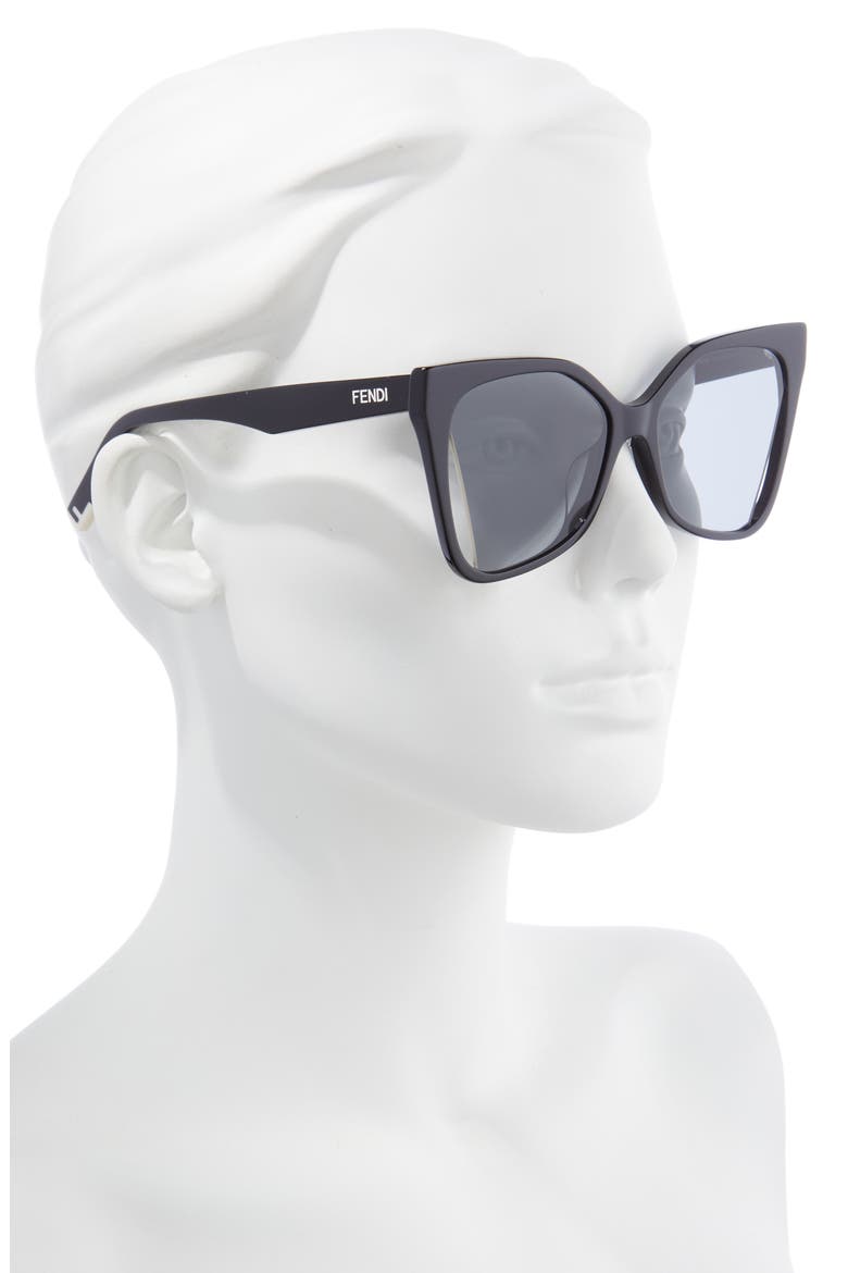 'Fendi Way 55mm Geometric Sunglasses, Alternate, color, SHINY BLACK / SMOKE