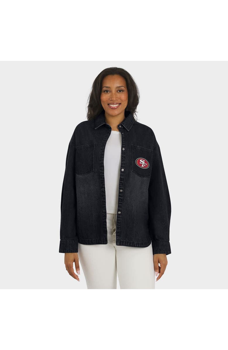 WEAR by Erin Andrews Women's WEAR by Erin Andrews Black San Francisco 49ers Washed Oversized Denim Full-Snap Shacket, Alternate, color, Black