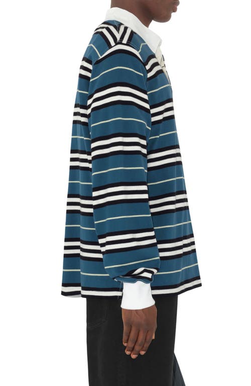 Shop Burberry Stripe Long Sleeve Cotton Polo In Anchor Pattern