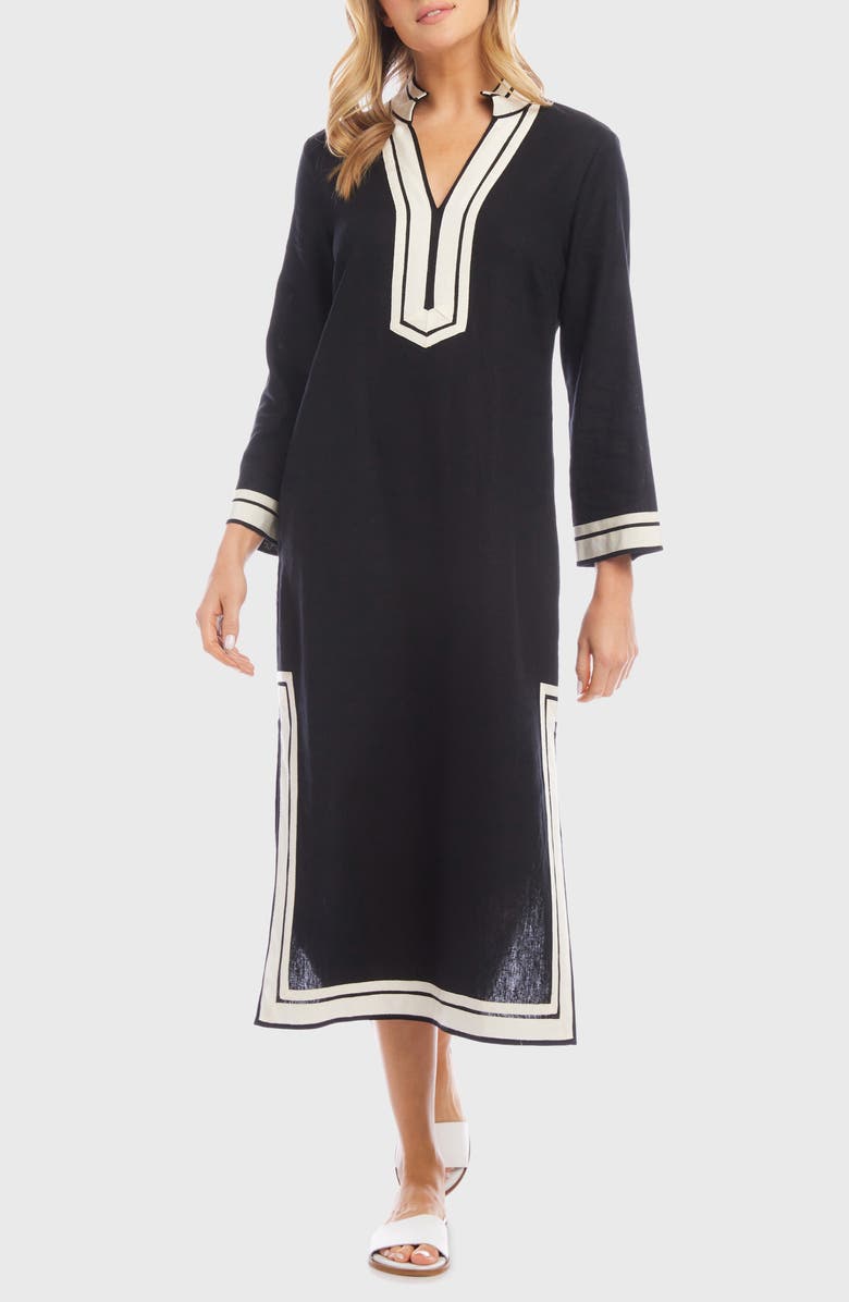Karen Kane The St. Tropez Long Sleeve Linen Blend Midi Dress, Main, color,