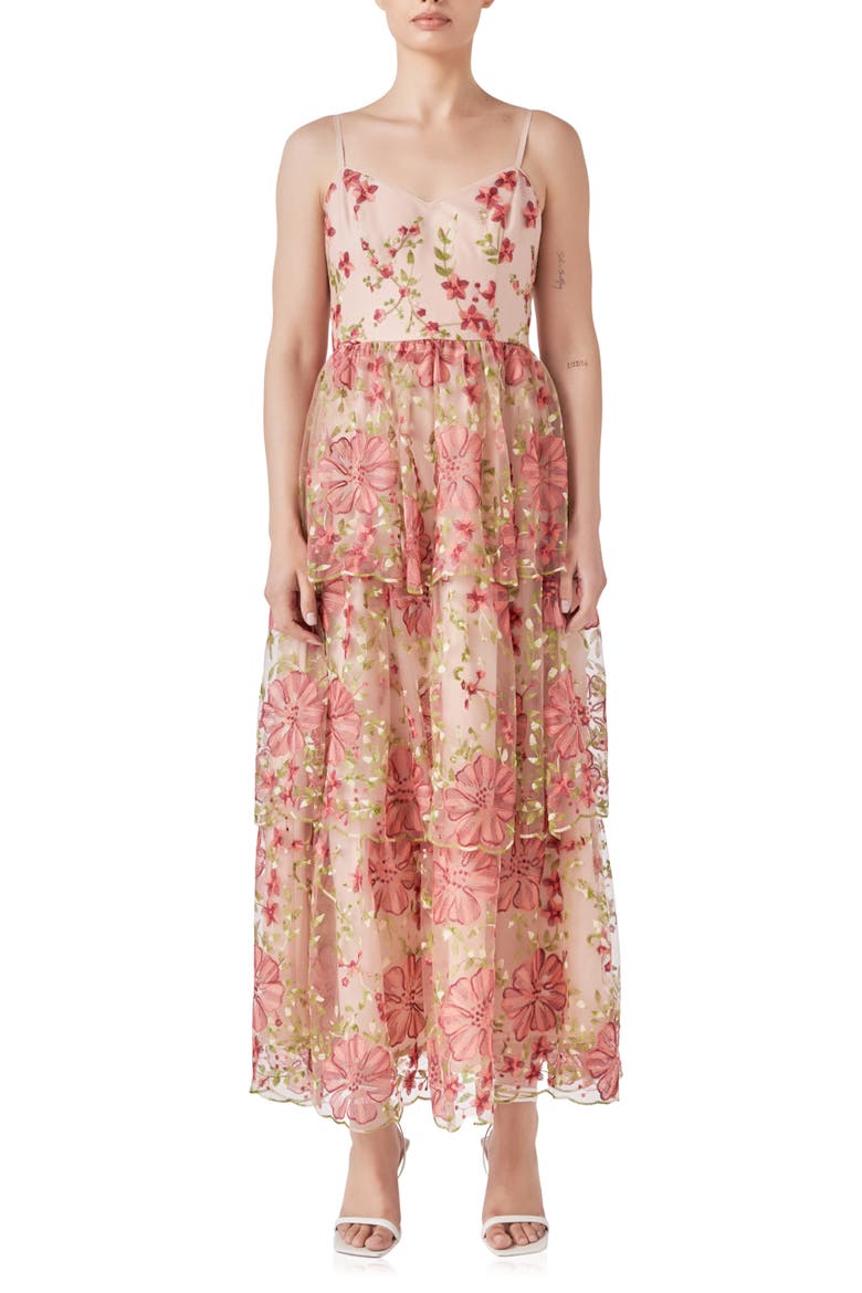Floral Embroidered Tiered Maxi Dress, Main, color, PINK