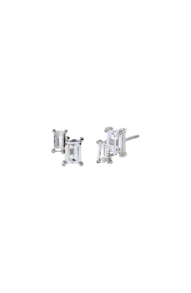 BY ADINA EDEN CZ Double Baguette Stud Earring, Main, color, Silver