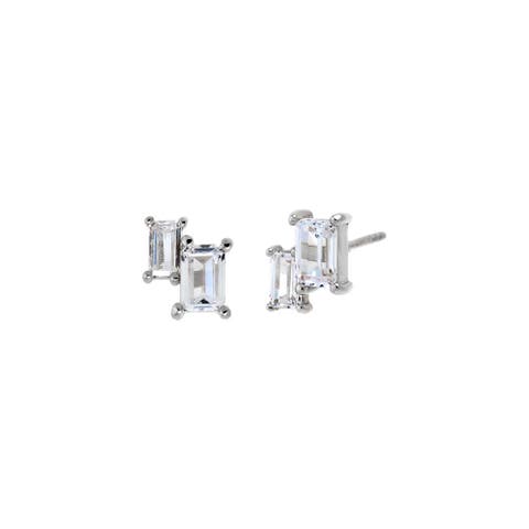 CZ Double Baguette Stud Earring