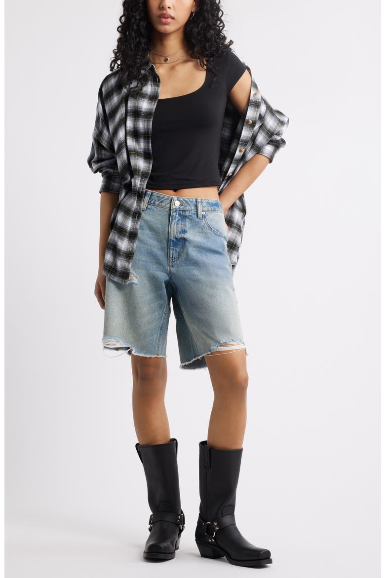 Frayed Mid Rise Denim Jorts, Alternate, color, SABRINA WASH