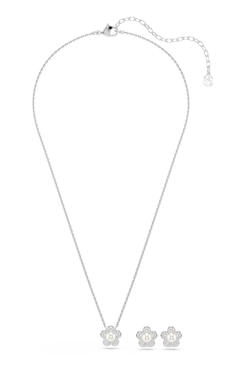 Crystal Faux Pearl Necklace & Earrings Set, Alternate, color, SILVER/ WHITE