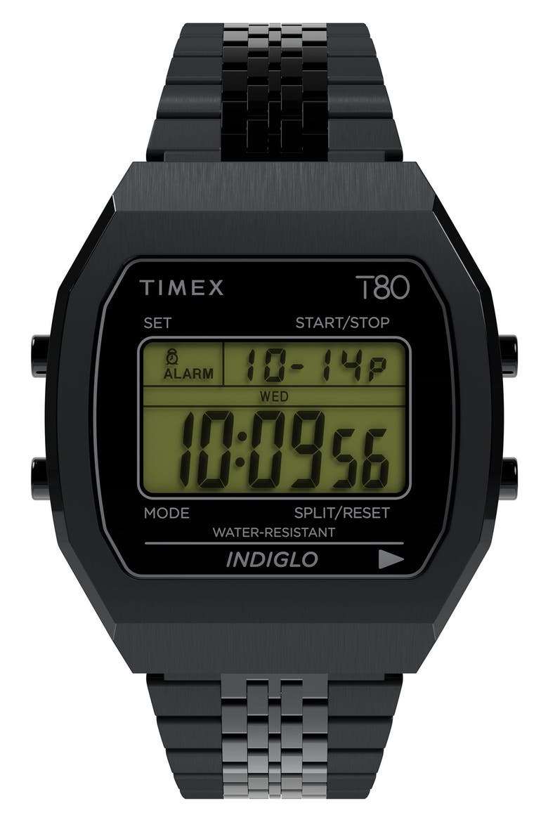 T80 Black Digital Stainless Steel Bracelet Watch, 36mm (Men