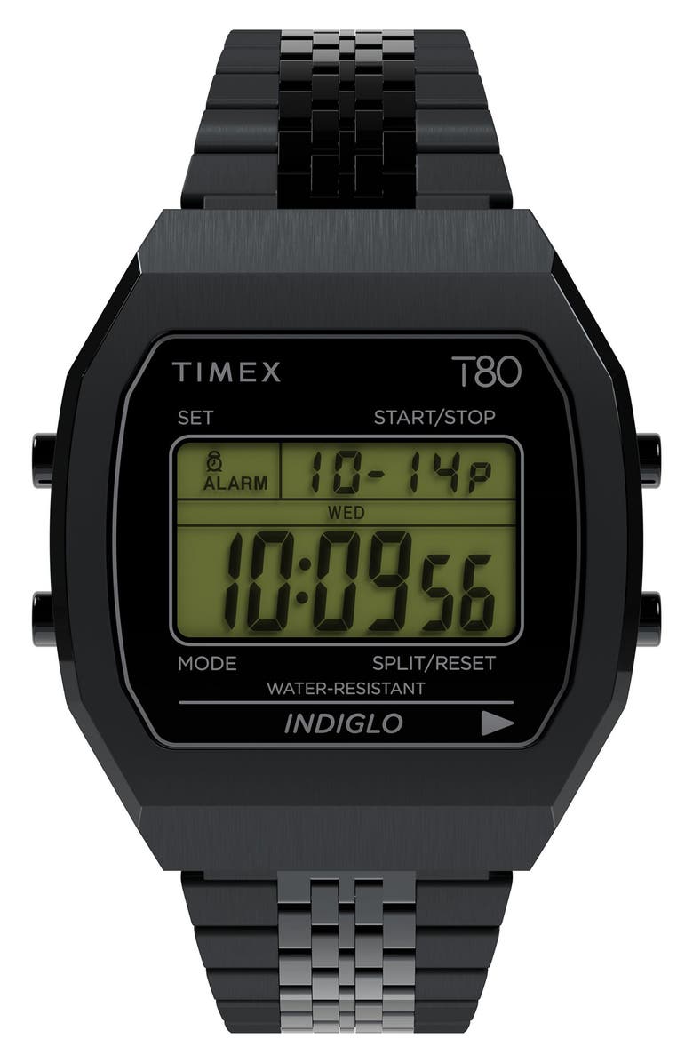 Timex<sup>®</sup> T80 Black Digital Stainless Steel Bracelet Watch, 36mm, Main, color, Black