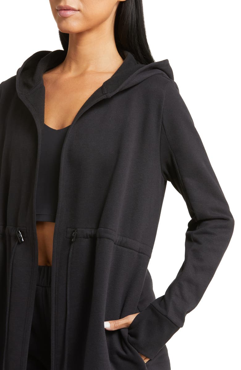 Beyond Yoga On the Go Open Front Hooded Jacket, Alternate, color, Black