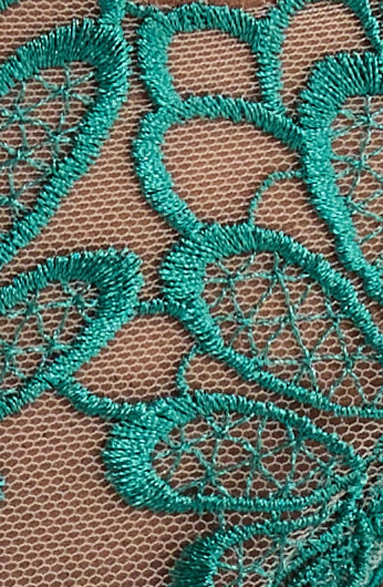 Bluebella Amaris Embroidered Satin & Tulle Thong, Alternate, color, Aventurine Green/ Sheer