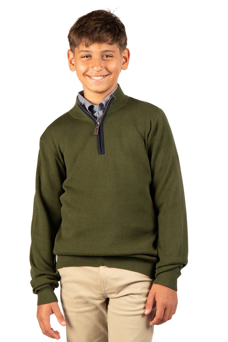 Kids' Fine Knit Quarter Zip Sweater, Main, color, ARMY GREEN