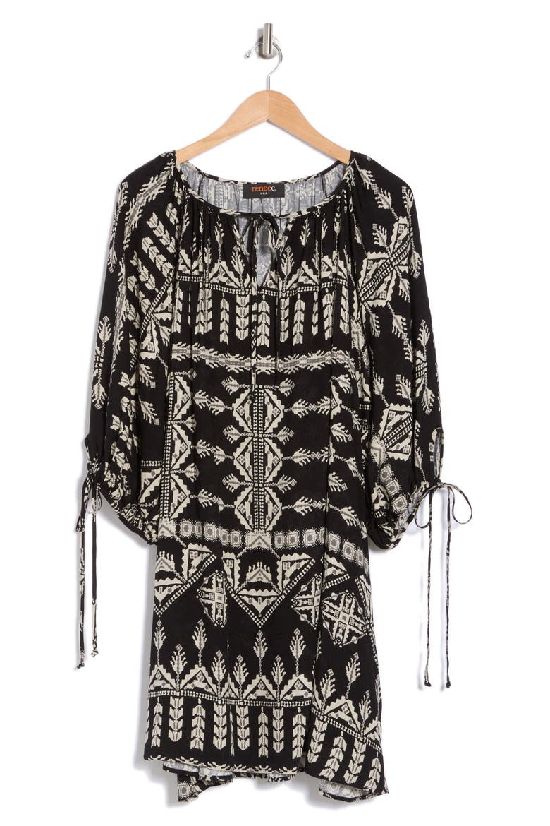 Boho Long Sleeve Tunic Dress, Alternate, color, BLACK