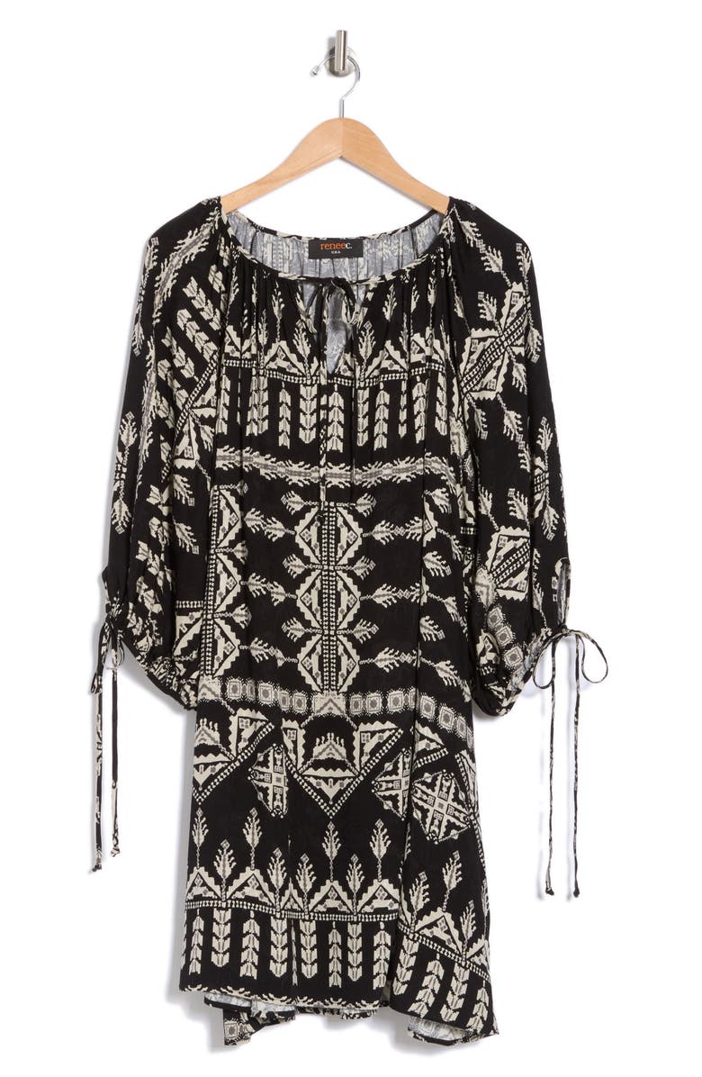 Renee C Boho Long Sleeve Tunic Dress, Alternate, color, Black