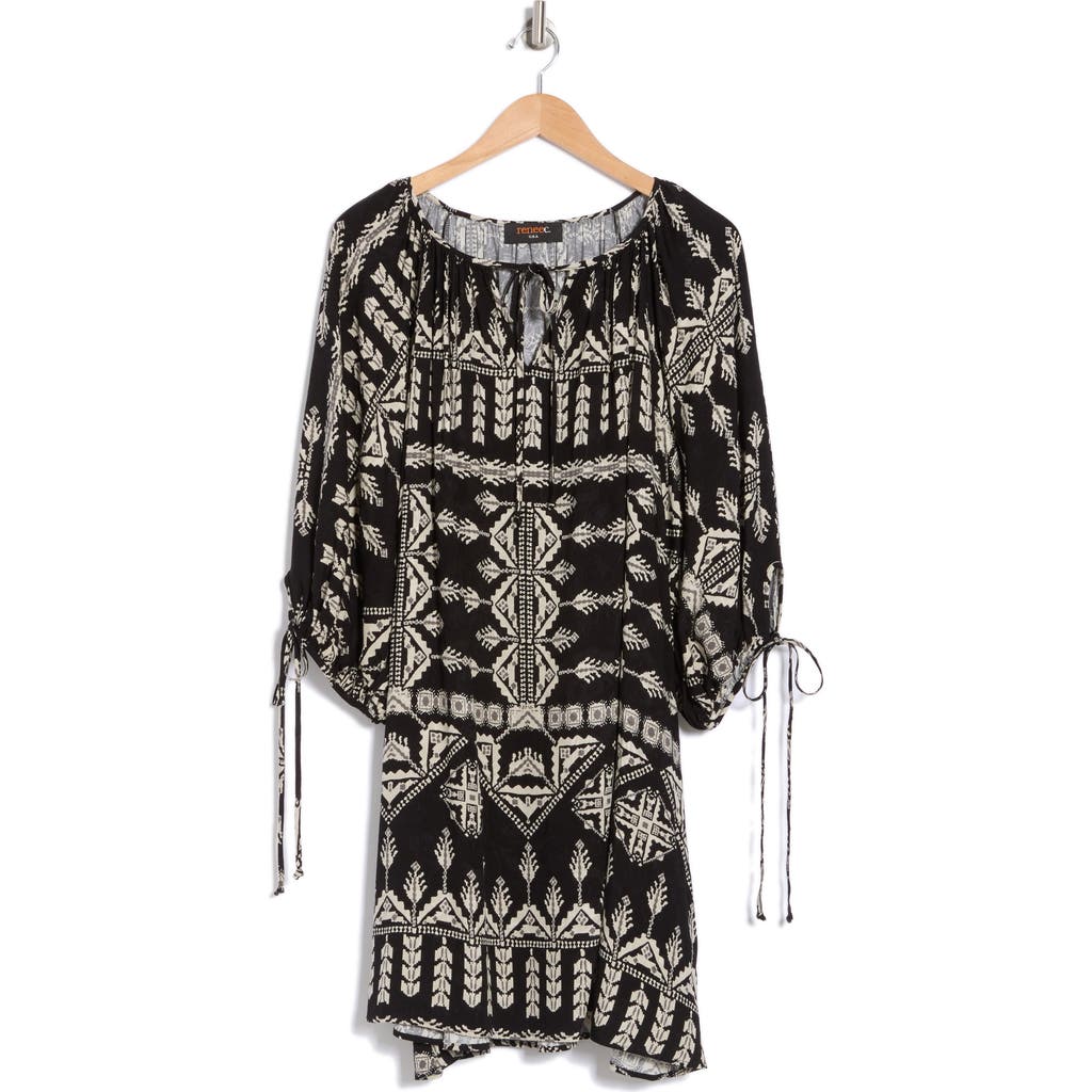 Renee C Boho Long Sleeve Tunic Dress In Black