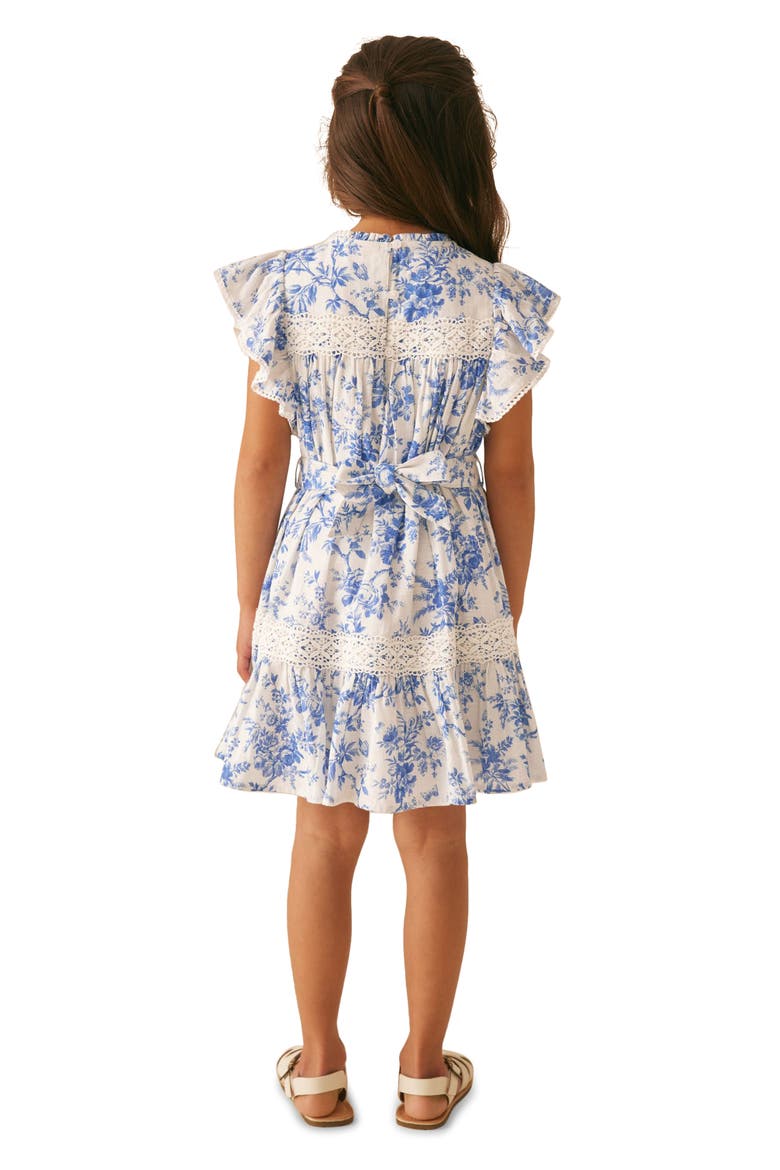 Kids' Wild Meadow Floral Flutter Sleeve Cotton Dress, Alternate, color, IVORY BLUE