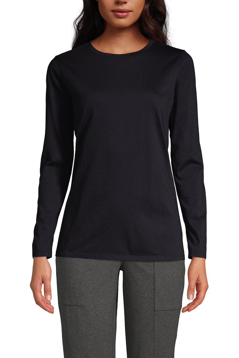 Relaxed Supima Cotton Long Sleeve Crew Neck T-Shirt, Main, color, Black