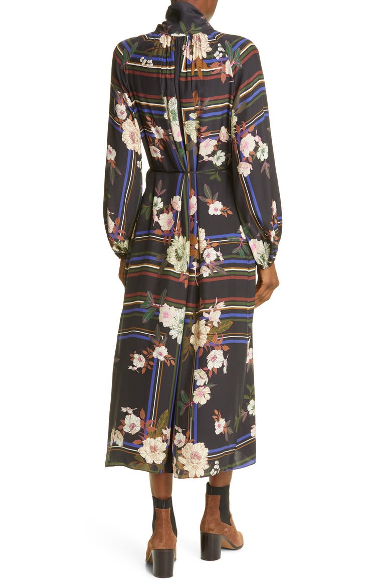 Tie Neck Scarf Print Silk Maxi Dress, Alternate, color, MAGNOLIA SCARF PRINT