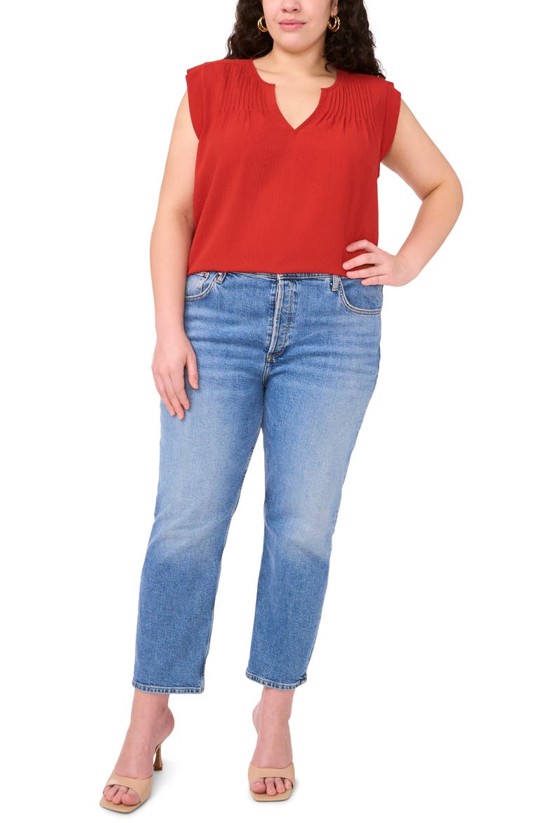 Pleat Detail Sleeveless Top, Alternate, color, CHILI