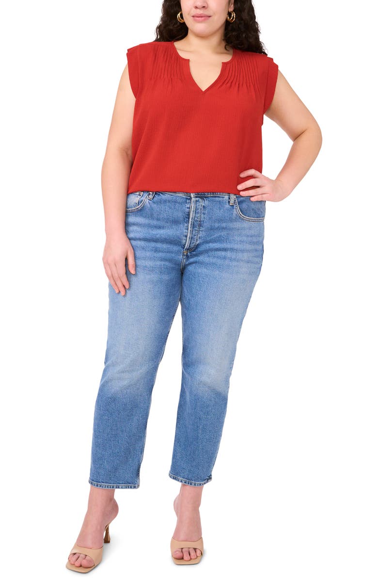 Vince Camuto Pleat Detail Sleeveless Top, Alternate, color, Chili