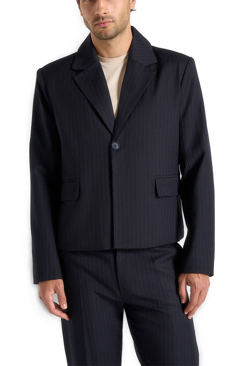 Silas Pinstriped Tailored Cropped Blazer, Main, color, Navy Pinstripe