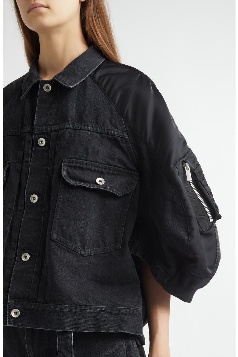Denim & Nylon Mixed Media Jacket, Alternate, color, BLACK