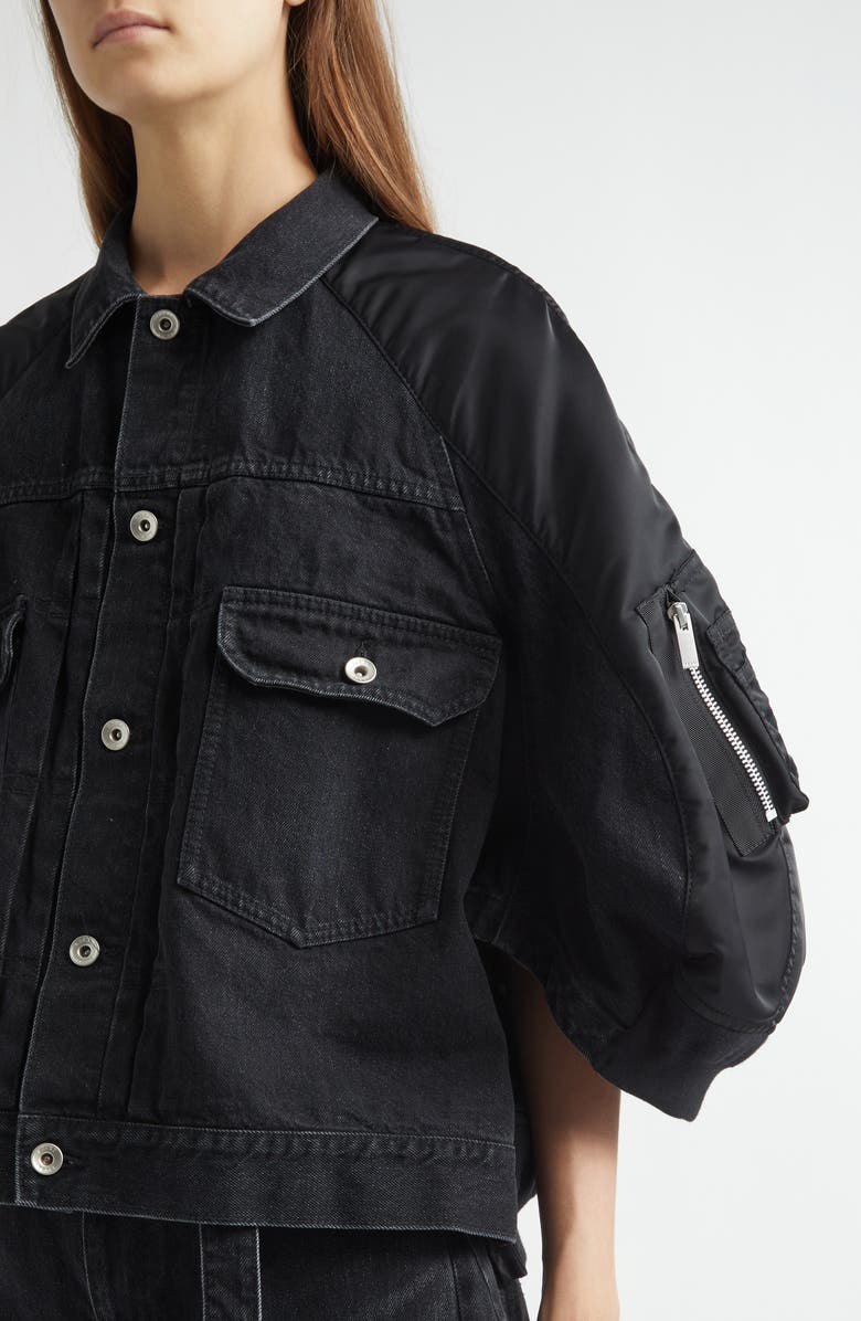 Sacai Denim & Nylon Mixed Media Jacket, Alternate, color, Black