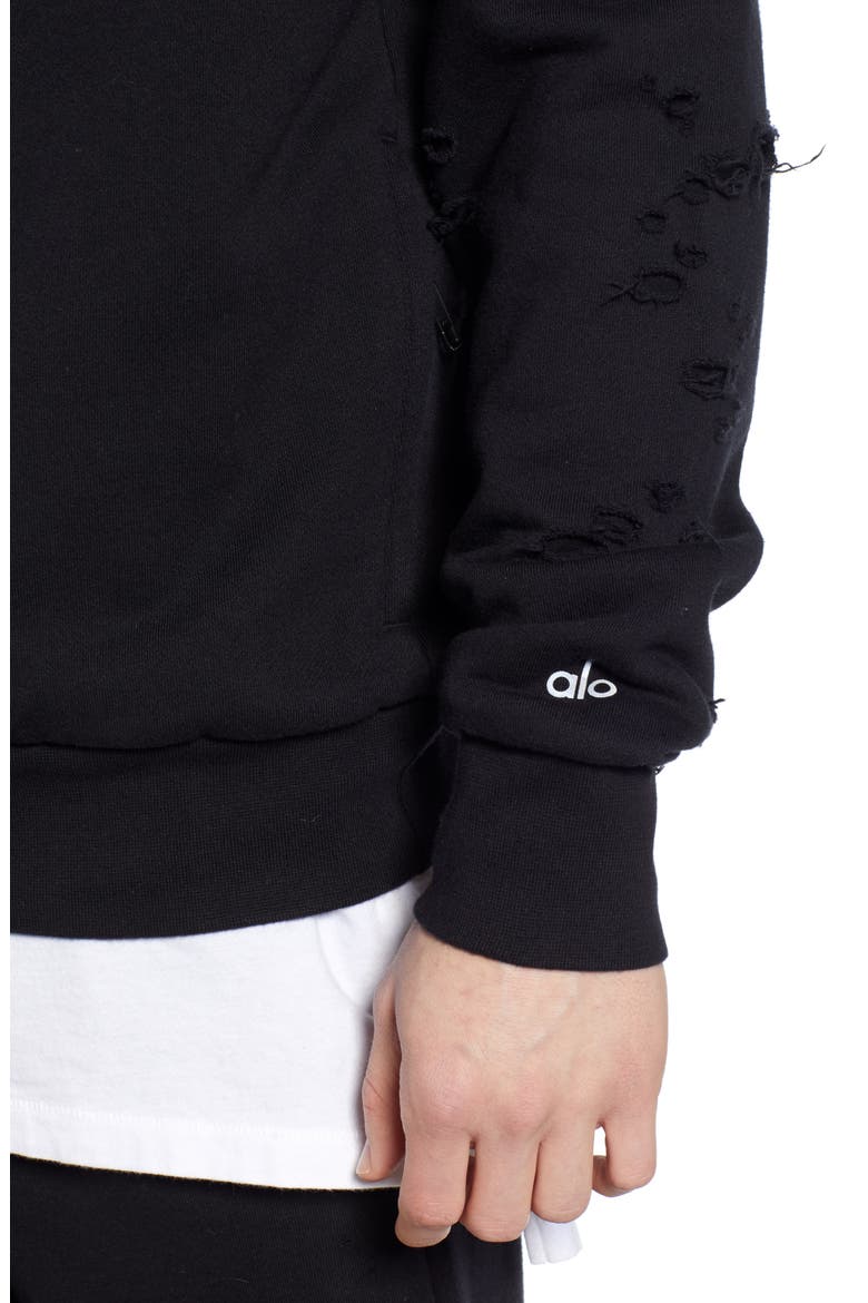 Ripped Hooded Sweatshirt, Alternate, color, BLACK