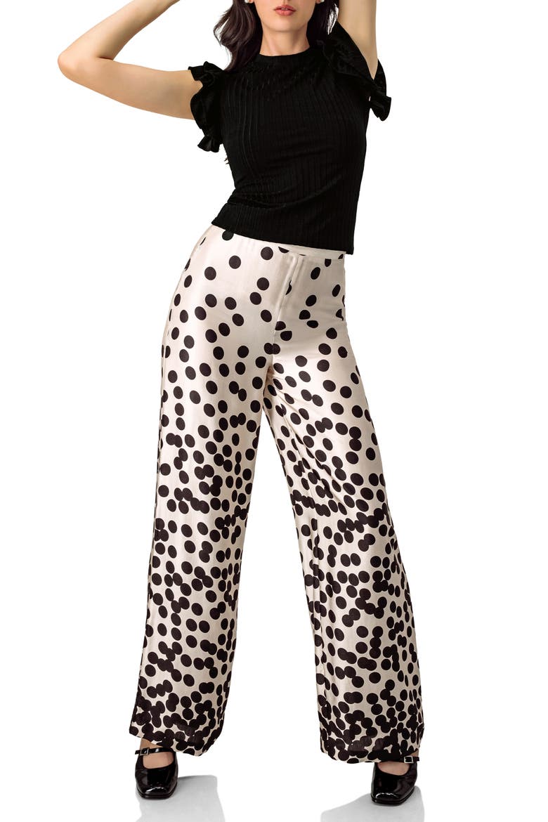 Wide-Leg Polka Dot Palazzo Trousers, Alternate, color, Natural