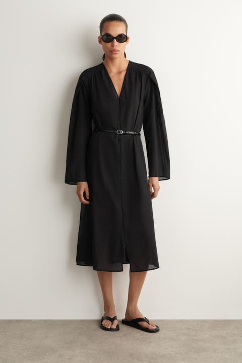 Gathered Lightweight Cotton Midi Dress