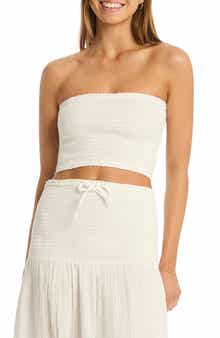 Sea Level Sunset Strapless Cotton Gauze Cover-Up Top