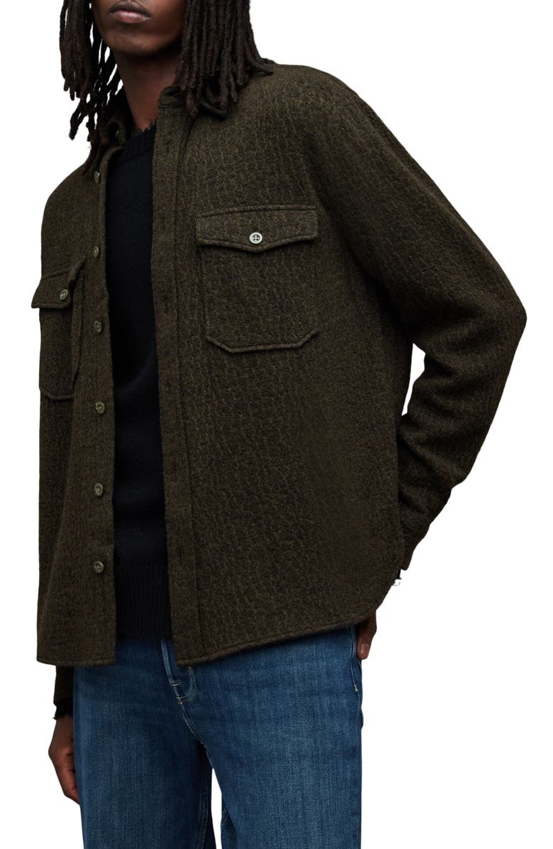 AllSaints Pegasus Wool Blend Button-Up Overshirt, Alternate, color, 