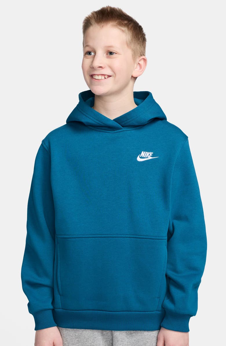 Nike Kids' Club Fleece Hoodie, Alternate, color, Green Abyss/White