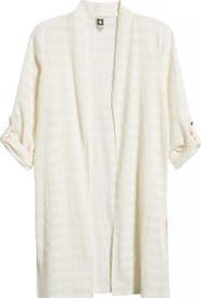 Anne Klein Sheer Stripe Open Front Longline Cardigan