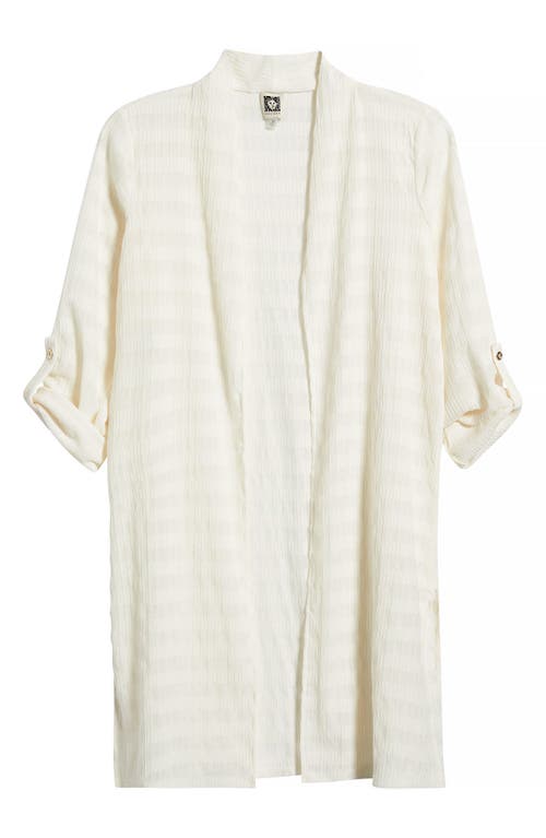 Anne Klein Sheer Stripe Open Front Longline Cardigan In Light Dune